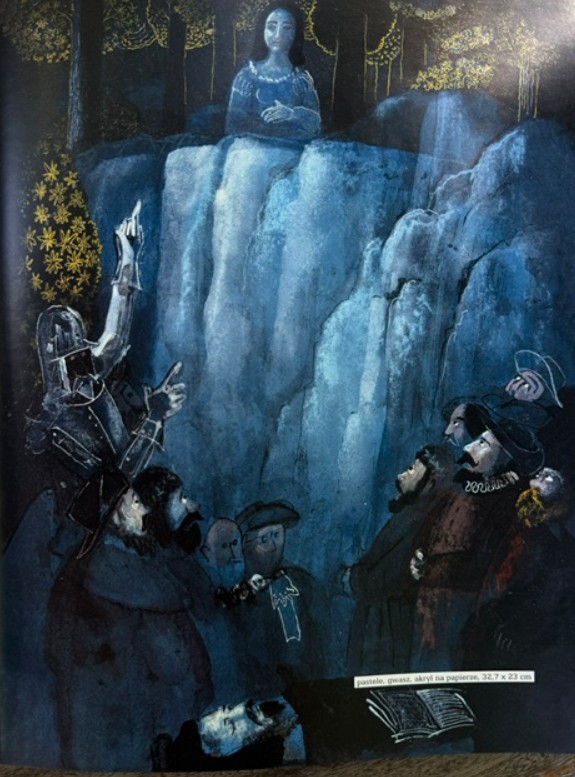 JÓZEF WILKOŃ 'Don Kichot' katalogowany, technika własna, gwasz, tusz, akryl, papier 34x23cm