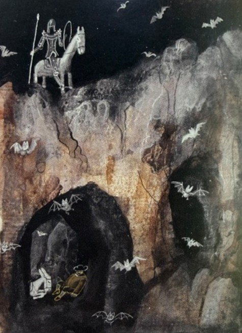 JÓZEF WILKOŃ 'Don Kichot' katalogowany, technika własna, gwasz, tusz, akryl, papier 31x23cm