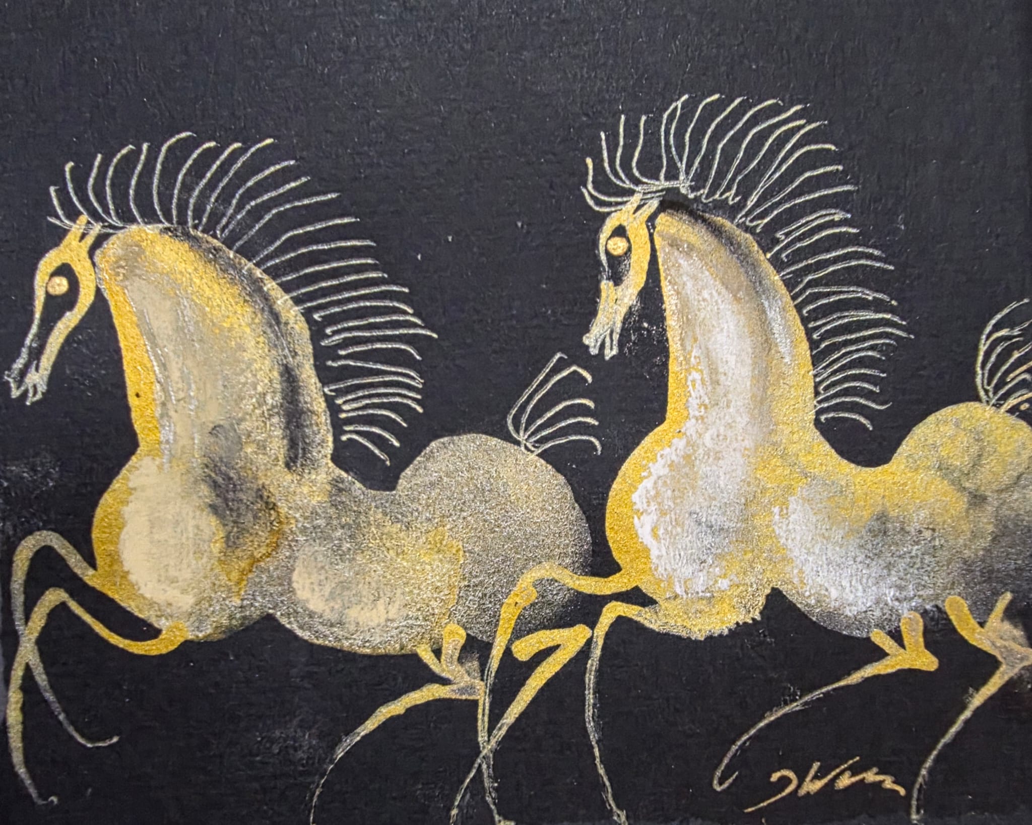 JÓZEF WILKOŃ 'Dumne koniki' technika własna, 10x12cm
