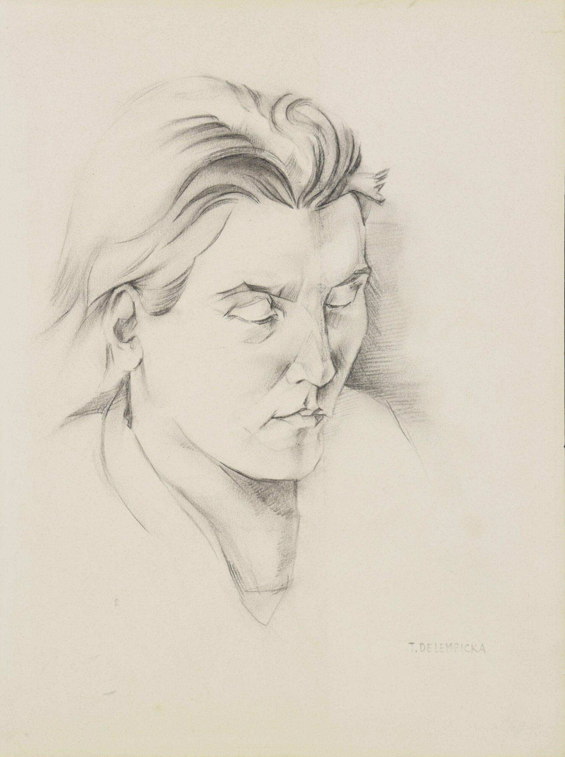 TAMARA DE LEMPICKA 'Głowa kobiety' ołówek, papier, 33x25cm