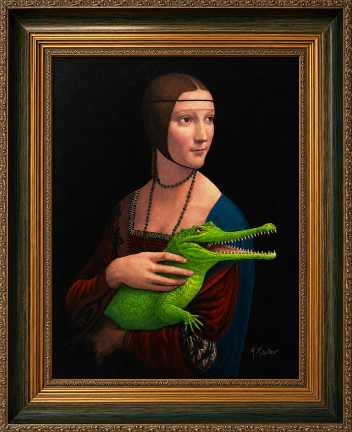 MASTER R, 'Pani z Krokodylem', akryl, płótno, 40x30cm