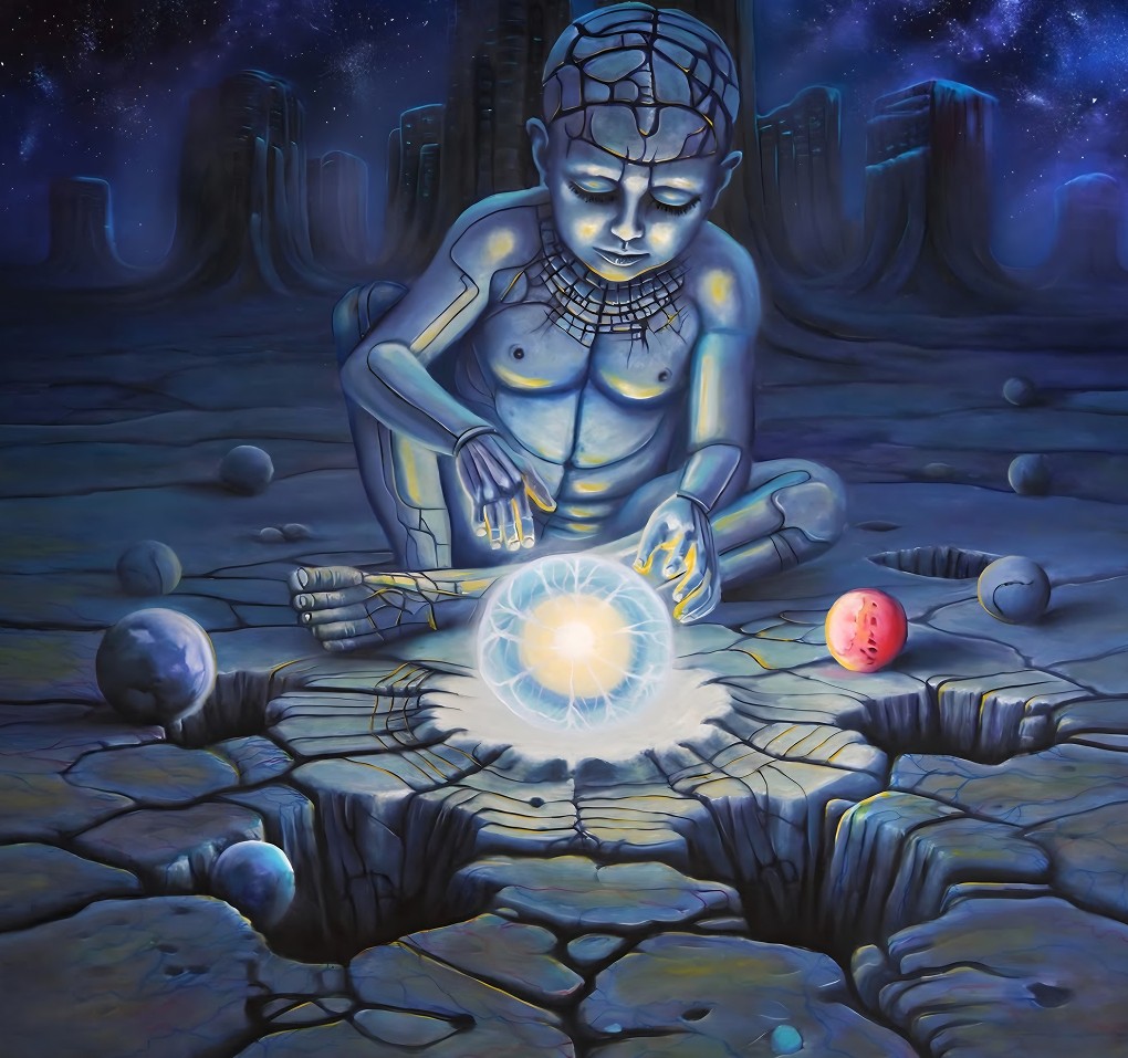 KRZYSZTOF PŁONKA 'Star Creator' olej, płyta, 100x100cm