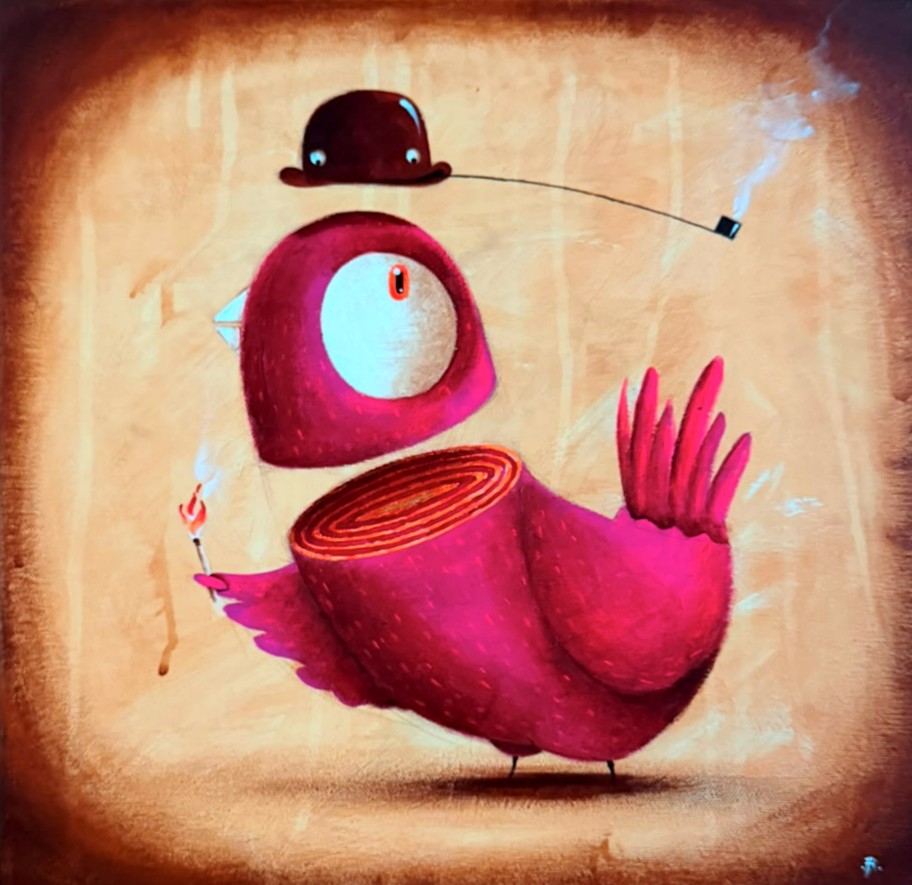 ROBERT ROMANOWICZ, 'Funny Bird', 2018, akryl na płótnie 40x40cm