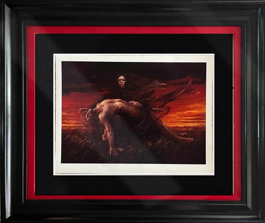 MARCIN TELEGA 'Pieta', inkografia, papier, 31x35cm