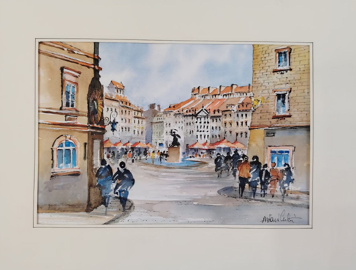 ANDRZEJ WASILEWSKI 'Warszawa Rynek Starego Miasta' akwarela, papier 12x18cm