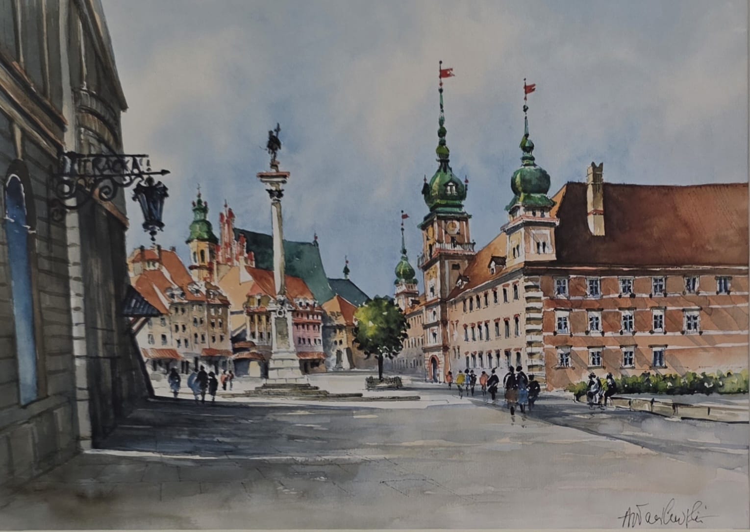 ANDRZEJ WASILEWSKI 'Warszawa Plac Zamkowy' akwarela, papier 24x34cm