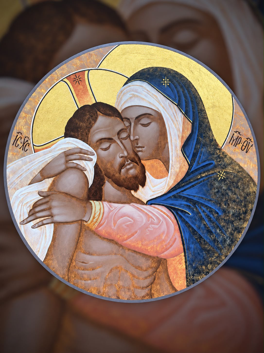 IWAN DOBROPISEC 'Pieta', tondo, podobrazie drewniane, średnica 30 cm
