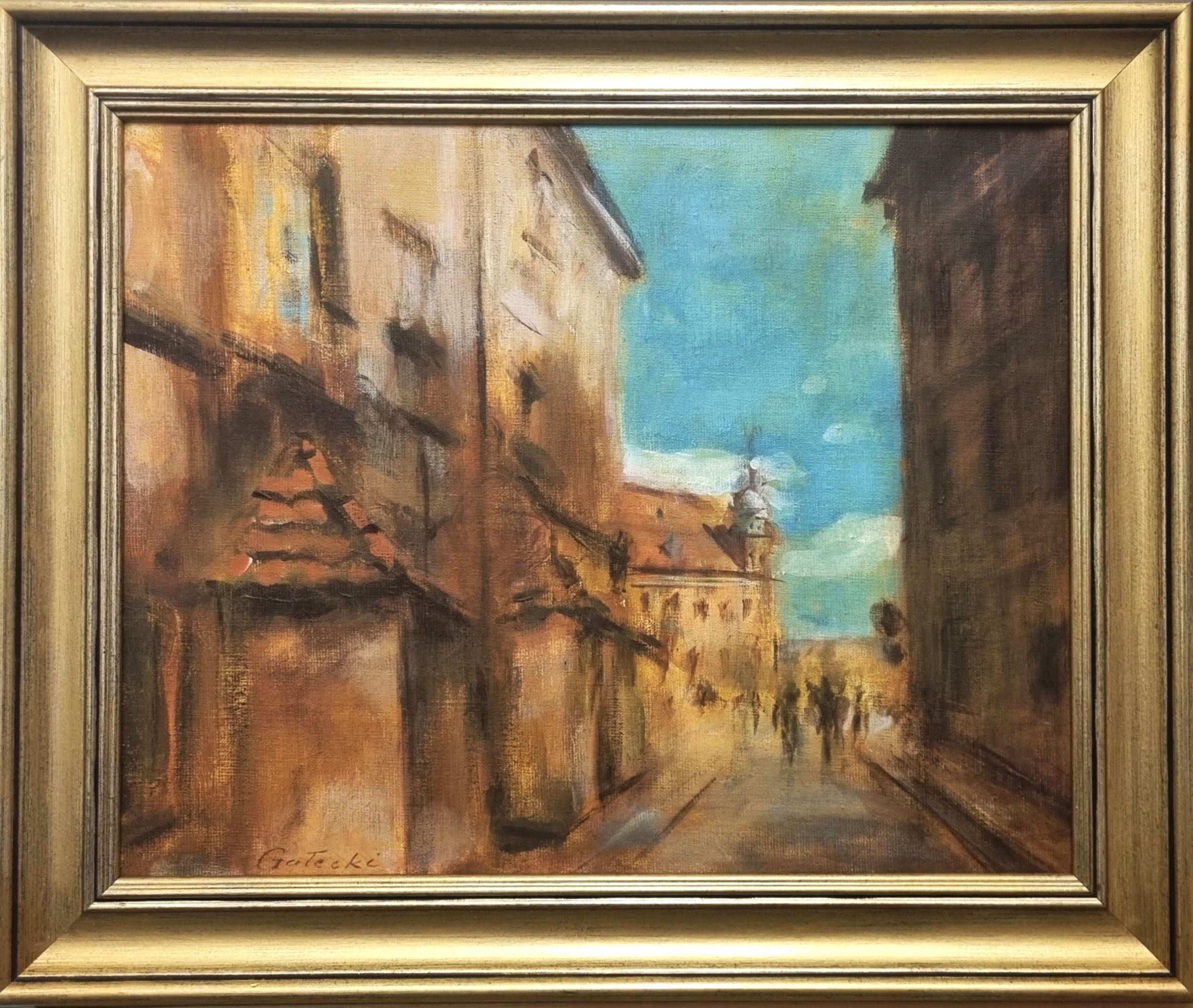 RAJMUND GAŁECKI 'Warszawa Ulica Piwna' akryl, płótno, 40x50cm