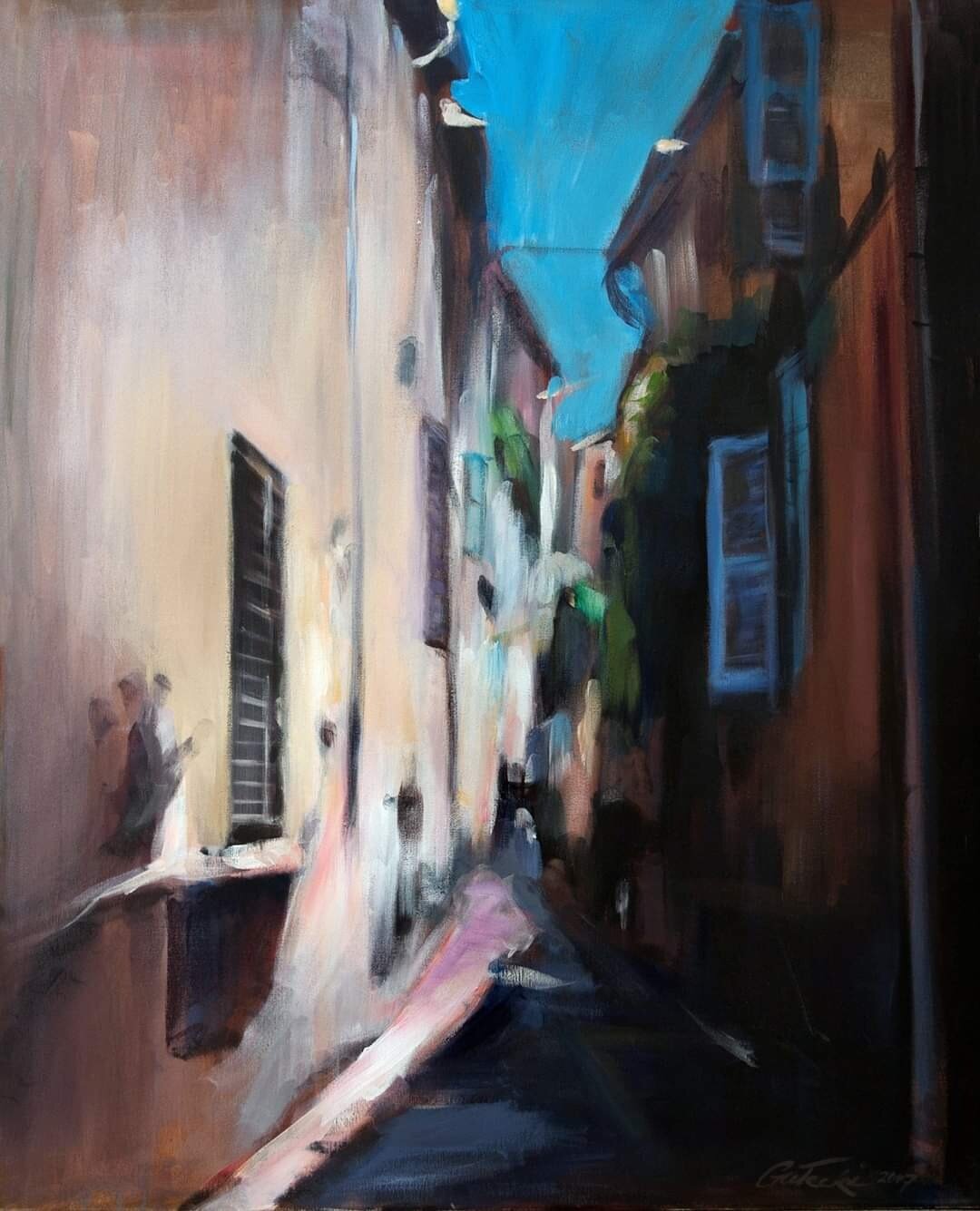 RAJMUND GAŁECKI 'Uliczka w St. Tropez I' 2007, akryl na płótnie 80x61cm