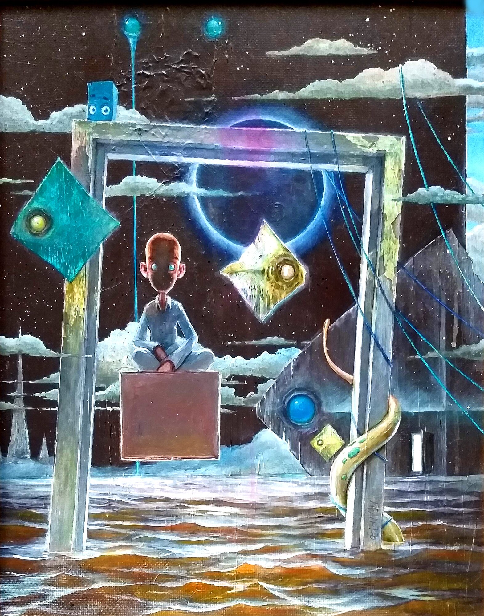 DANIEL GRZESZKIEWICZ 'Mały książę - Podróże w krainach snów' akryl, płótno na płycie, 50x40cm