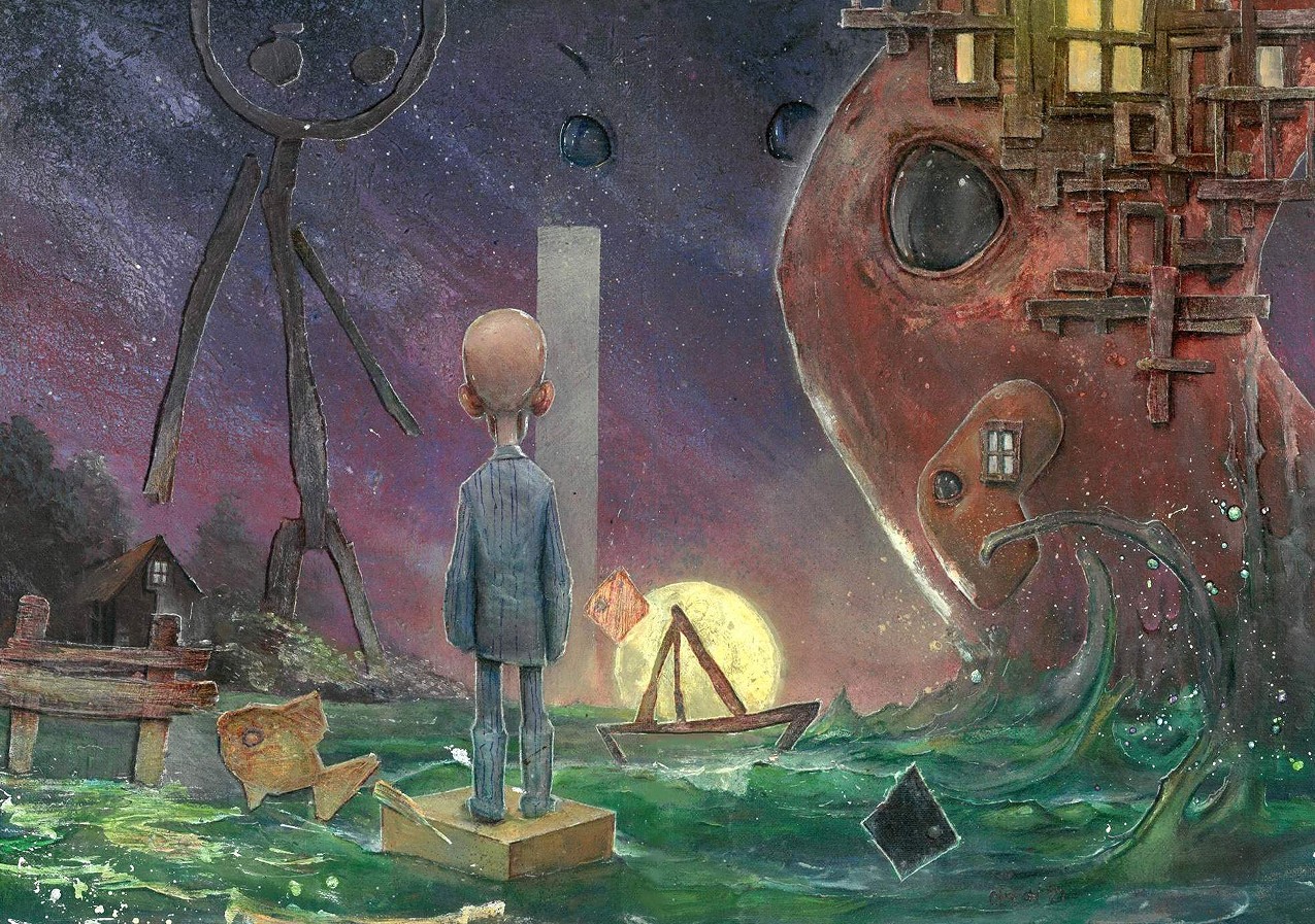 DANIEL GRZESZKIEWICZ 'Mały książę - Podróże w krainach snów' akryl, płótno na desce, 42x60cm