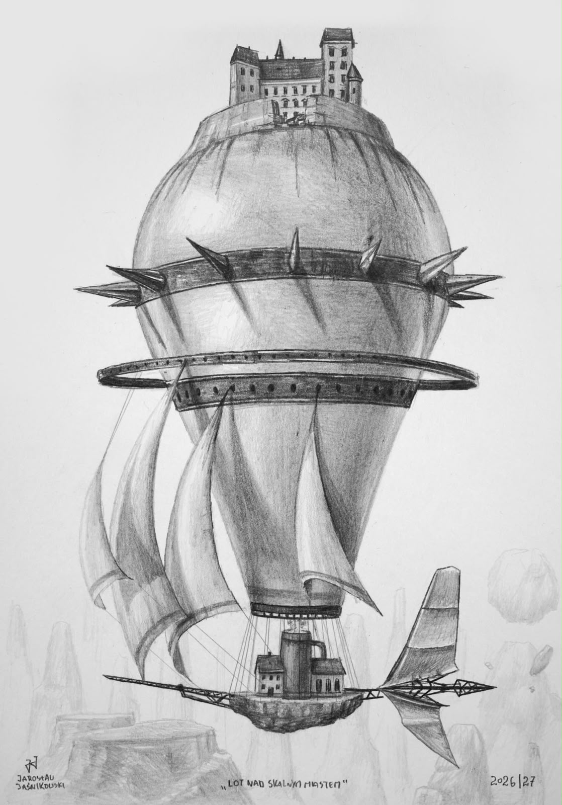 JAROSŁAW JAŚNIKOWSKI 'Parowozolot dwuskrzydłowy' ołówek, 21x15cm