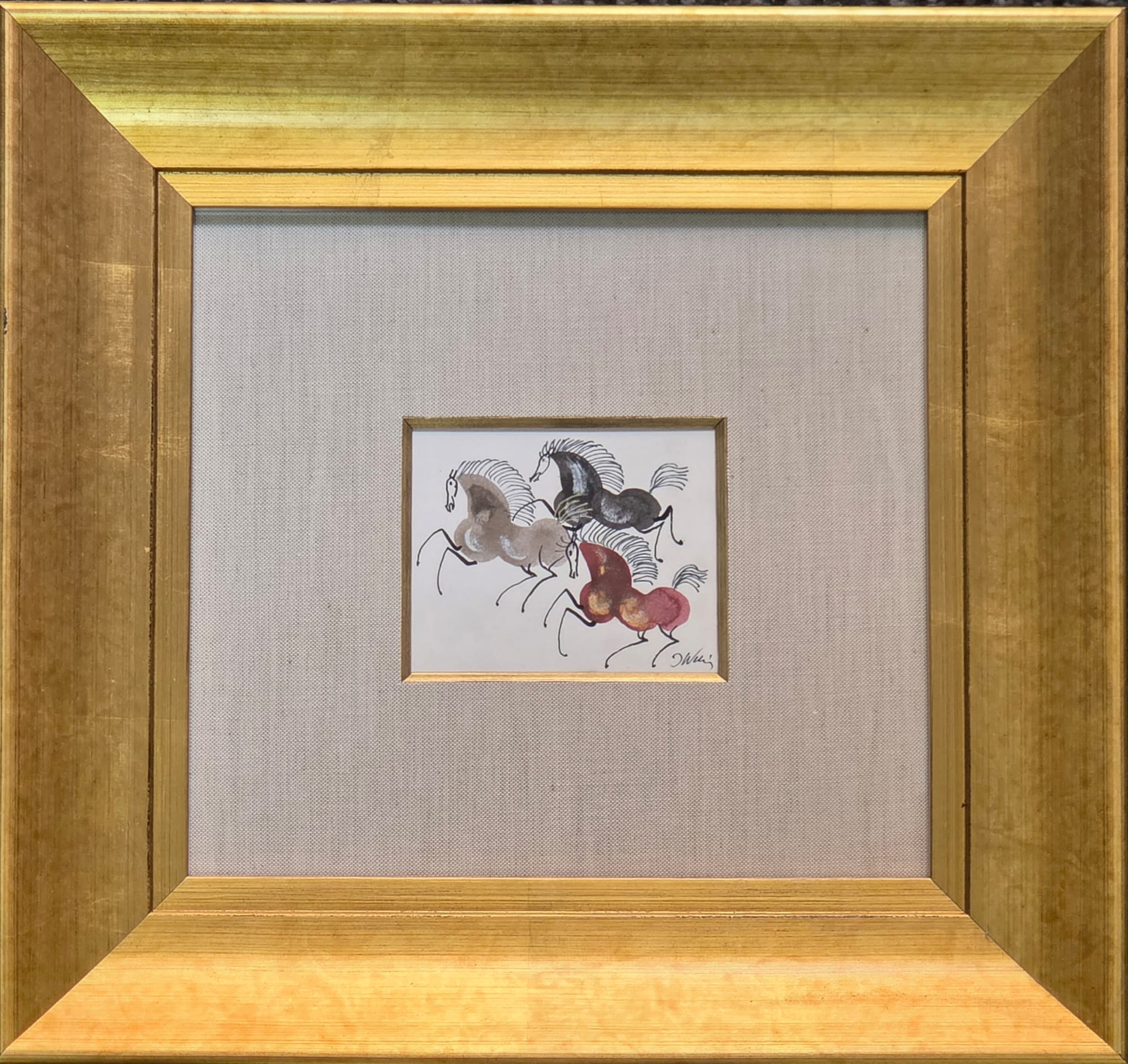 JÓZEF WILKOŃ 'Trzy kwiatki' technika własna, 10,5x8,5cm - obrazek 2