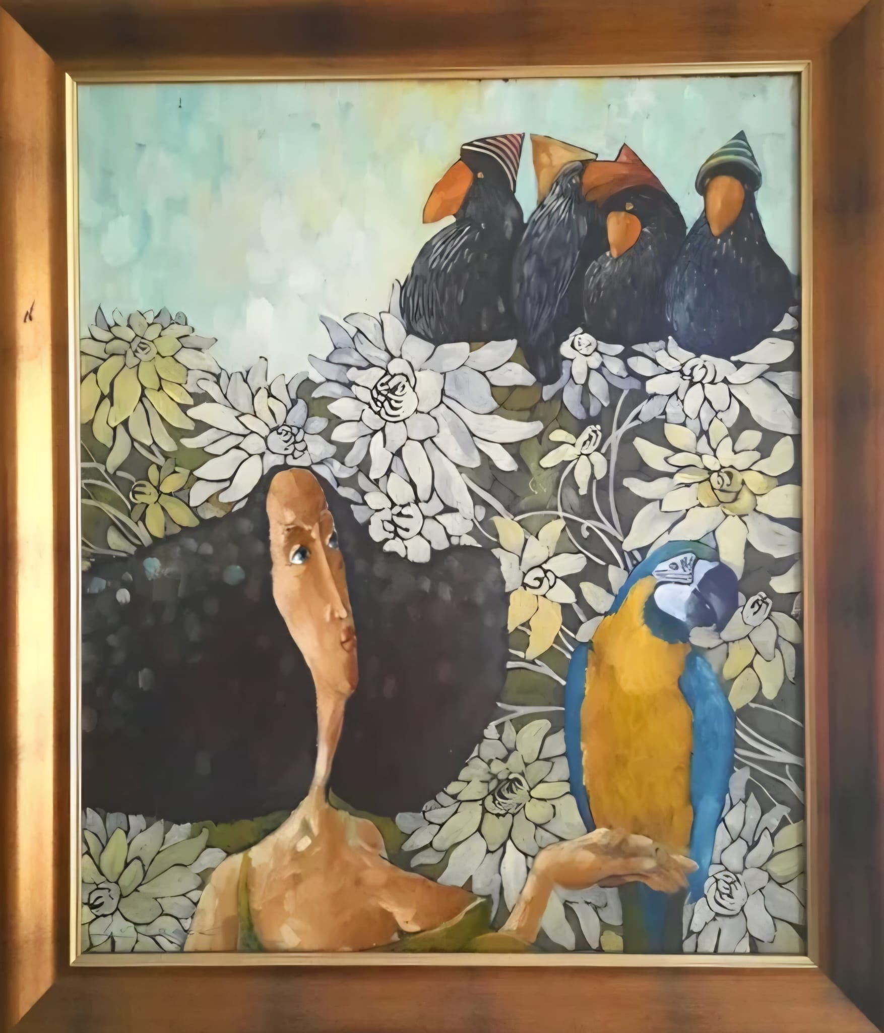 JAROSŁAW LUTERACKI 'Kobieta z papugą', akryl, płótno, 60x50cm
