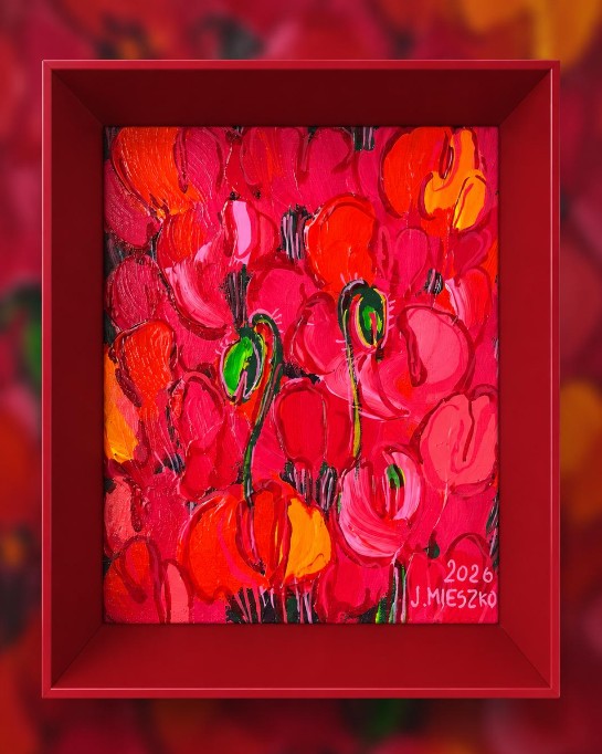 JOANNA MIESZKO 'Maki I' akryl, płótno, 30x24cm