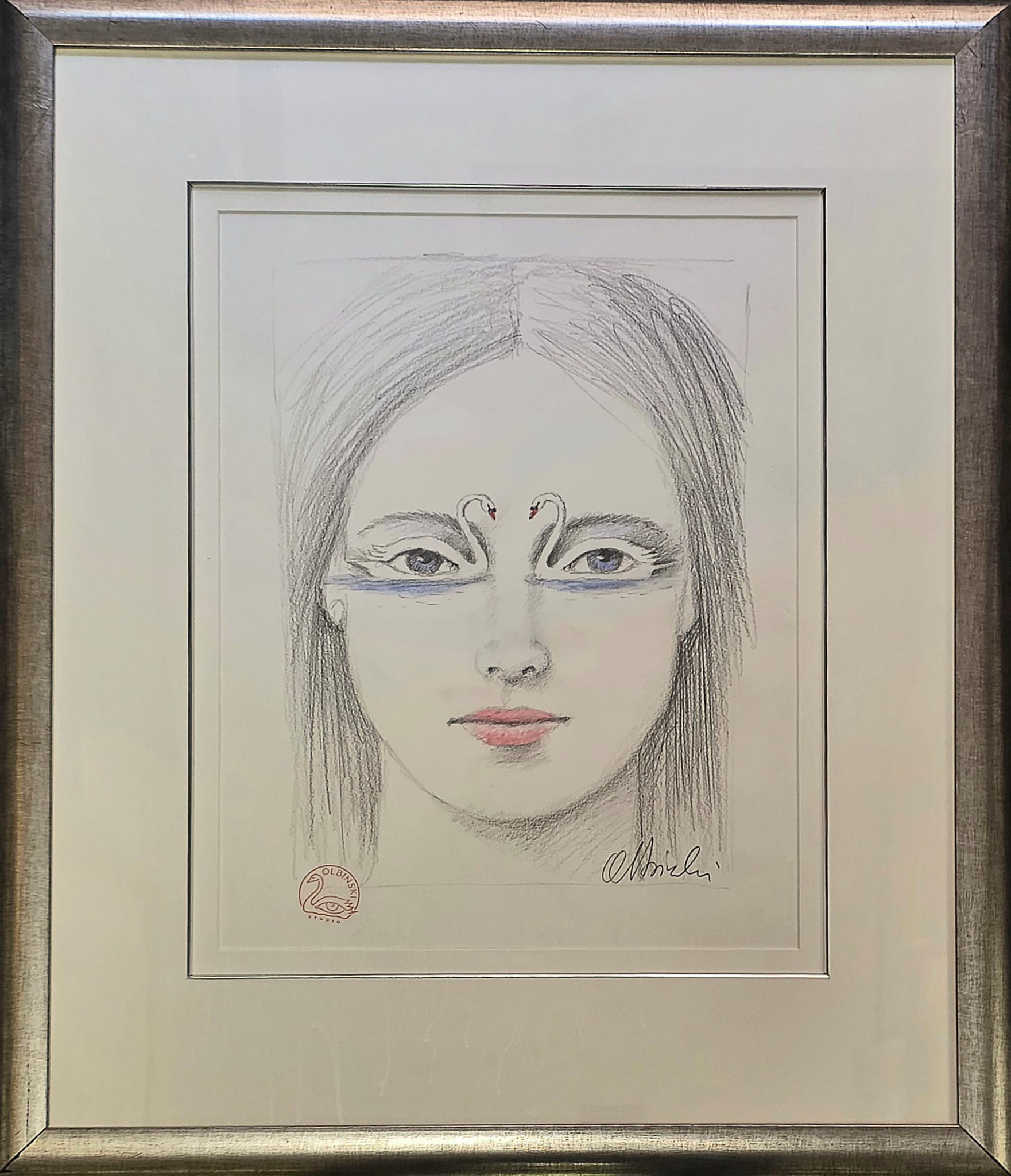 RAFAŁ OLBIŃSKI 'Bez tytułu', kredka, ołówek, papier, 42x34cm