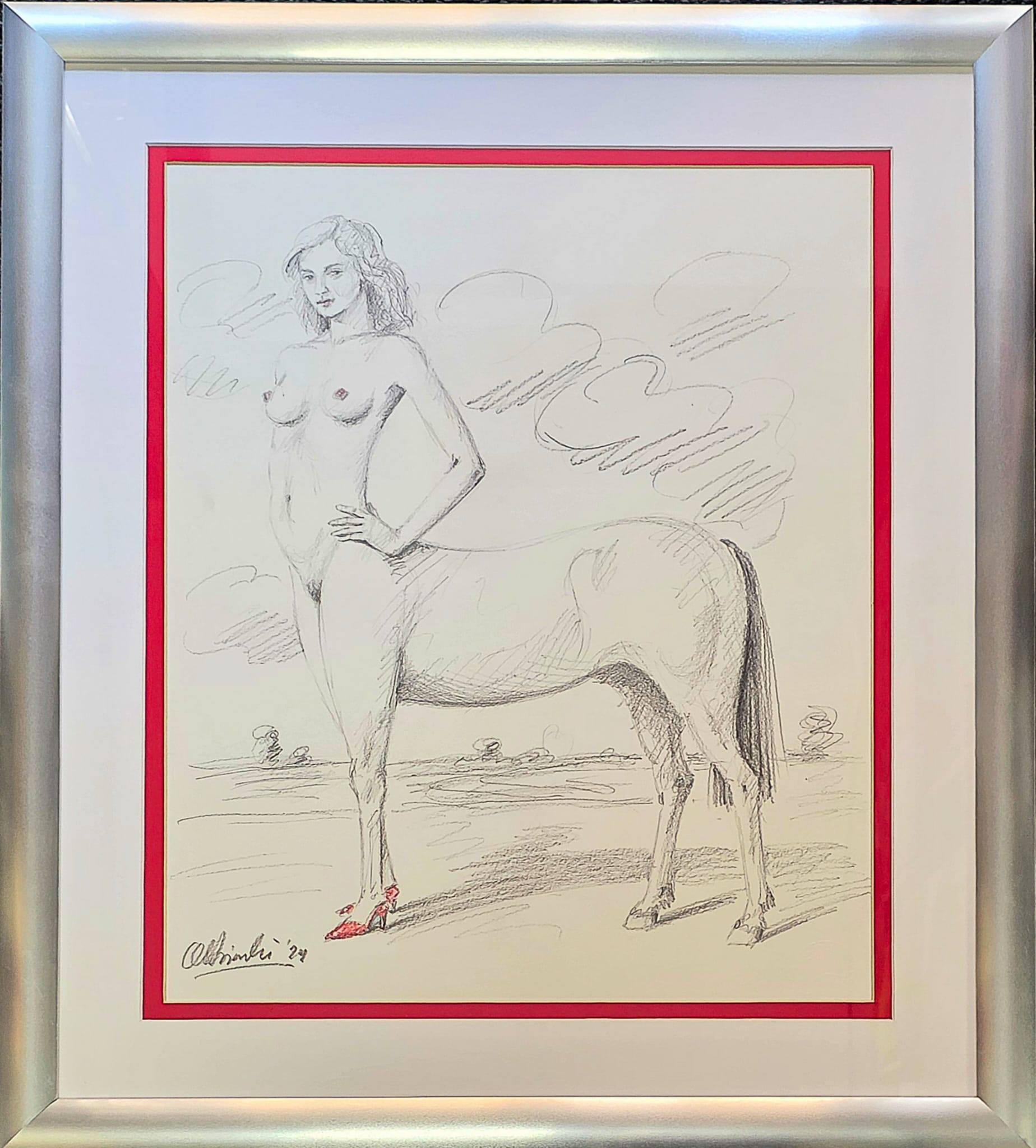 RAFAŁ OLBIŃSKI 'Bez tytułu', kredka, ołówek, papier, 45x37cm