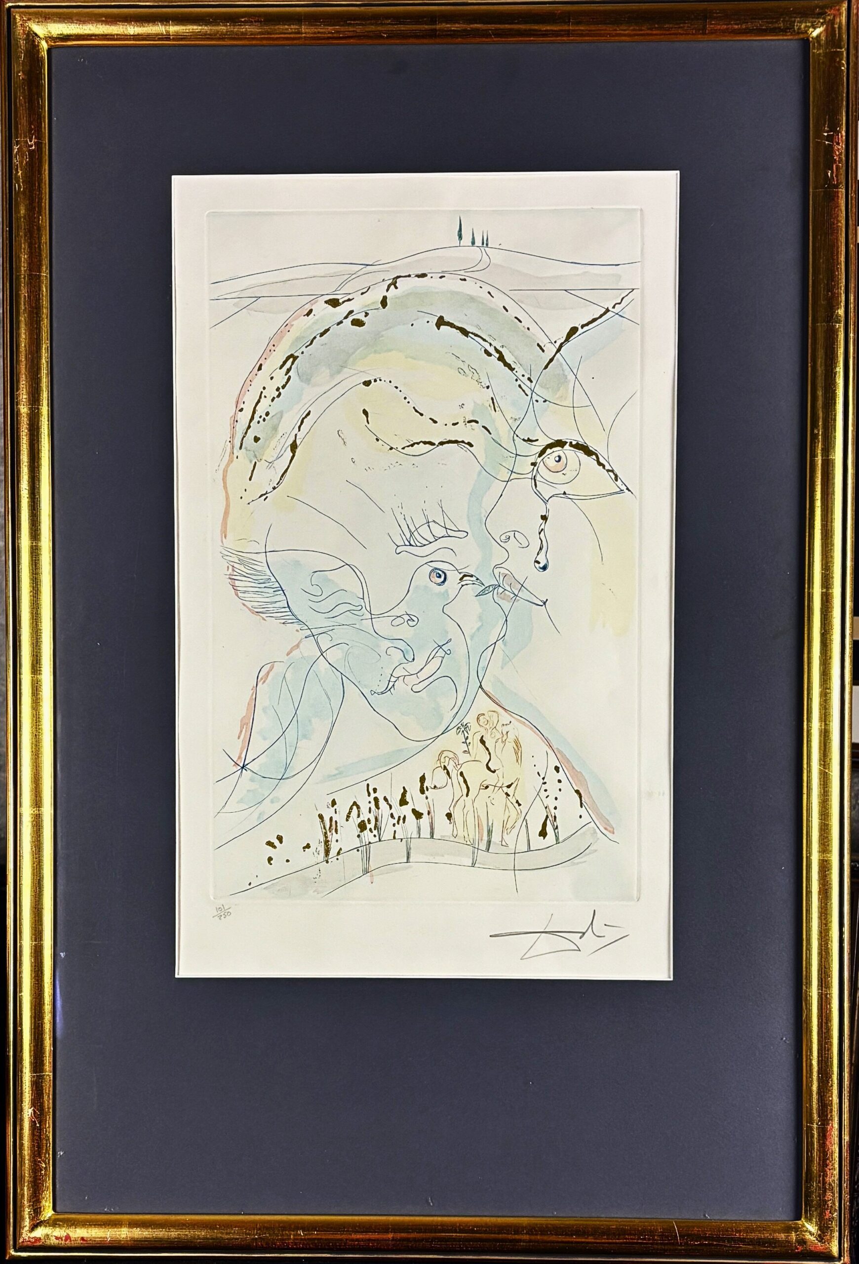 SALVADOR DALI 'he Dovelike Eyes of the Bride (Gołębie oczy Panny Młodej), z serii Pieśń nad Pieśniami Salomona 1971', akwaforta, 41x25cm