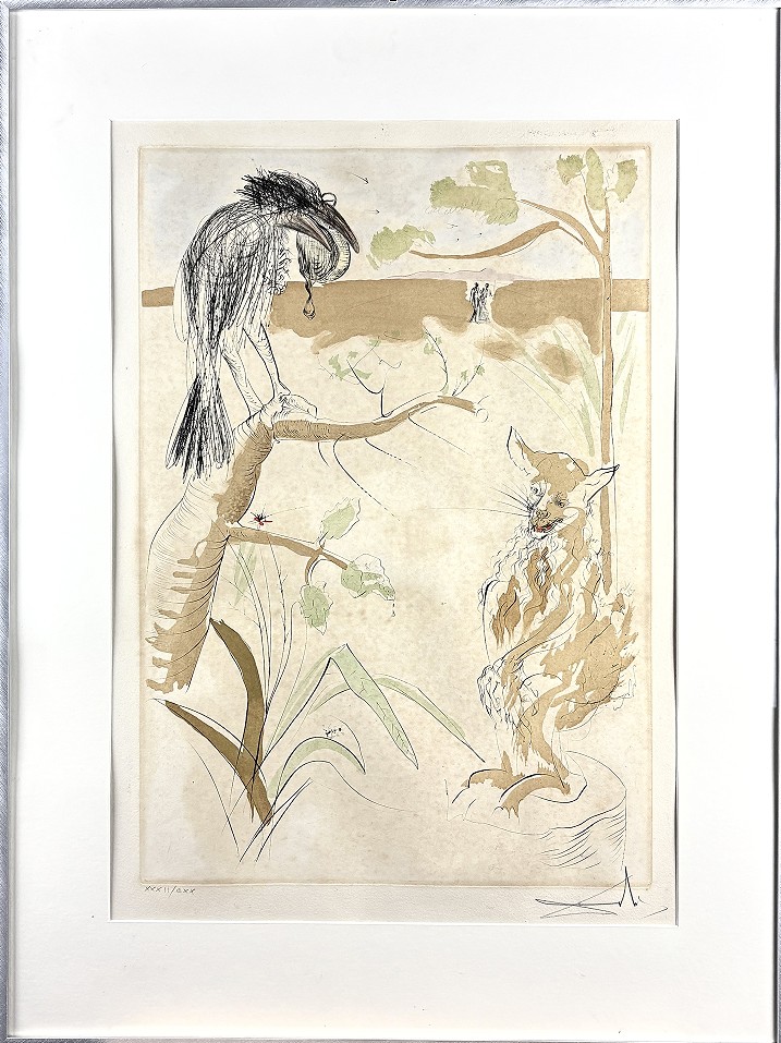 SALVADOR DALI 'Lis i Kruk, z cyklu Bajki La Fontaine’a 1974', akwaforta, 59x38cm