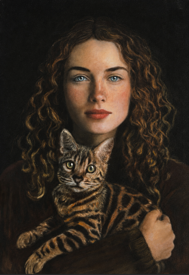 LUIGI IMPROTA 'Kobieta z kotem', olej, płótno, 60x40cm