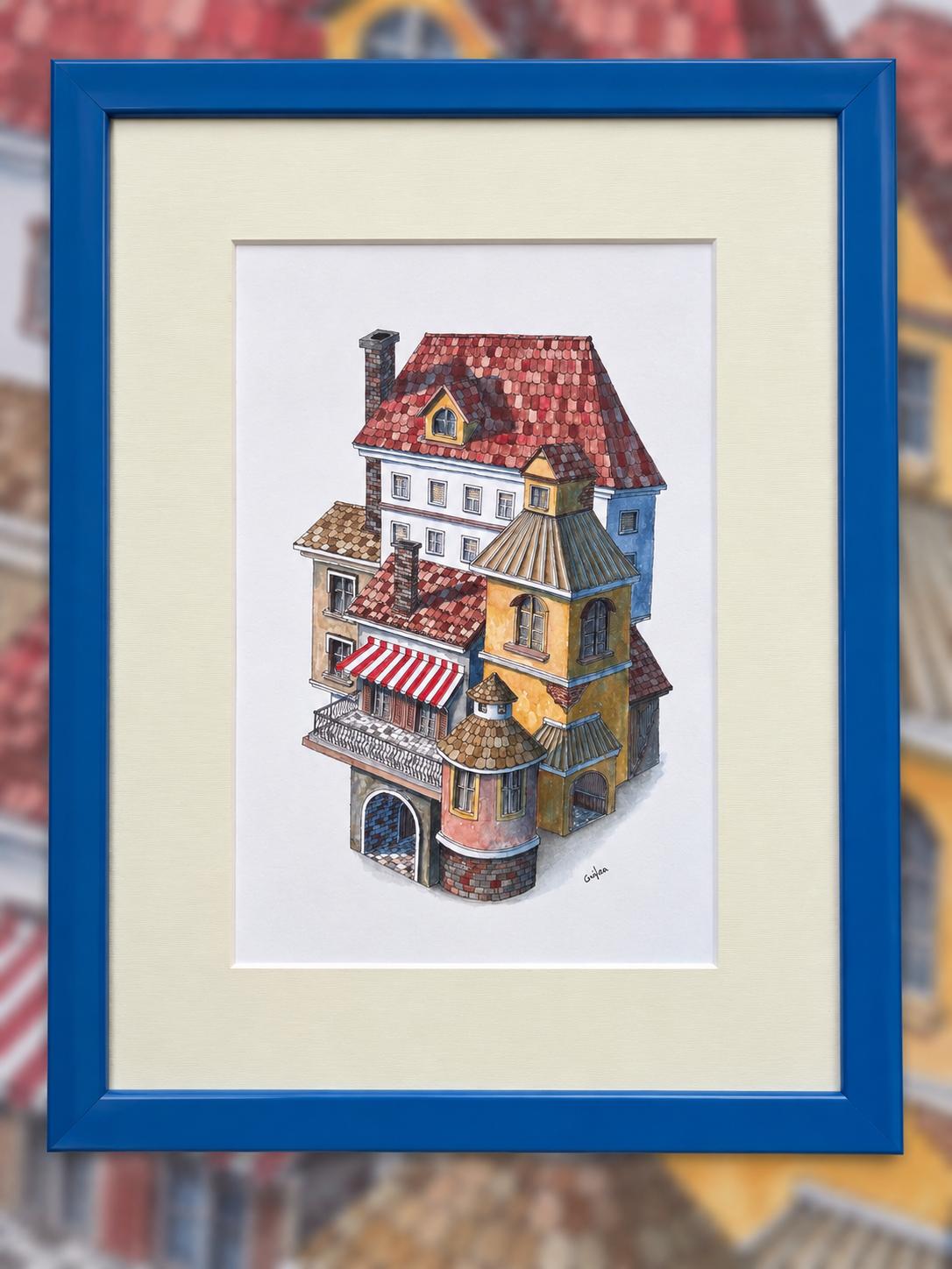 BŁAŻEJ MUSIAŁ 'Tajemnicze miasta 8', akwarela, papier, 29x19cm