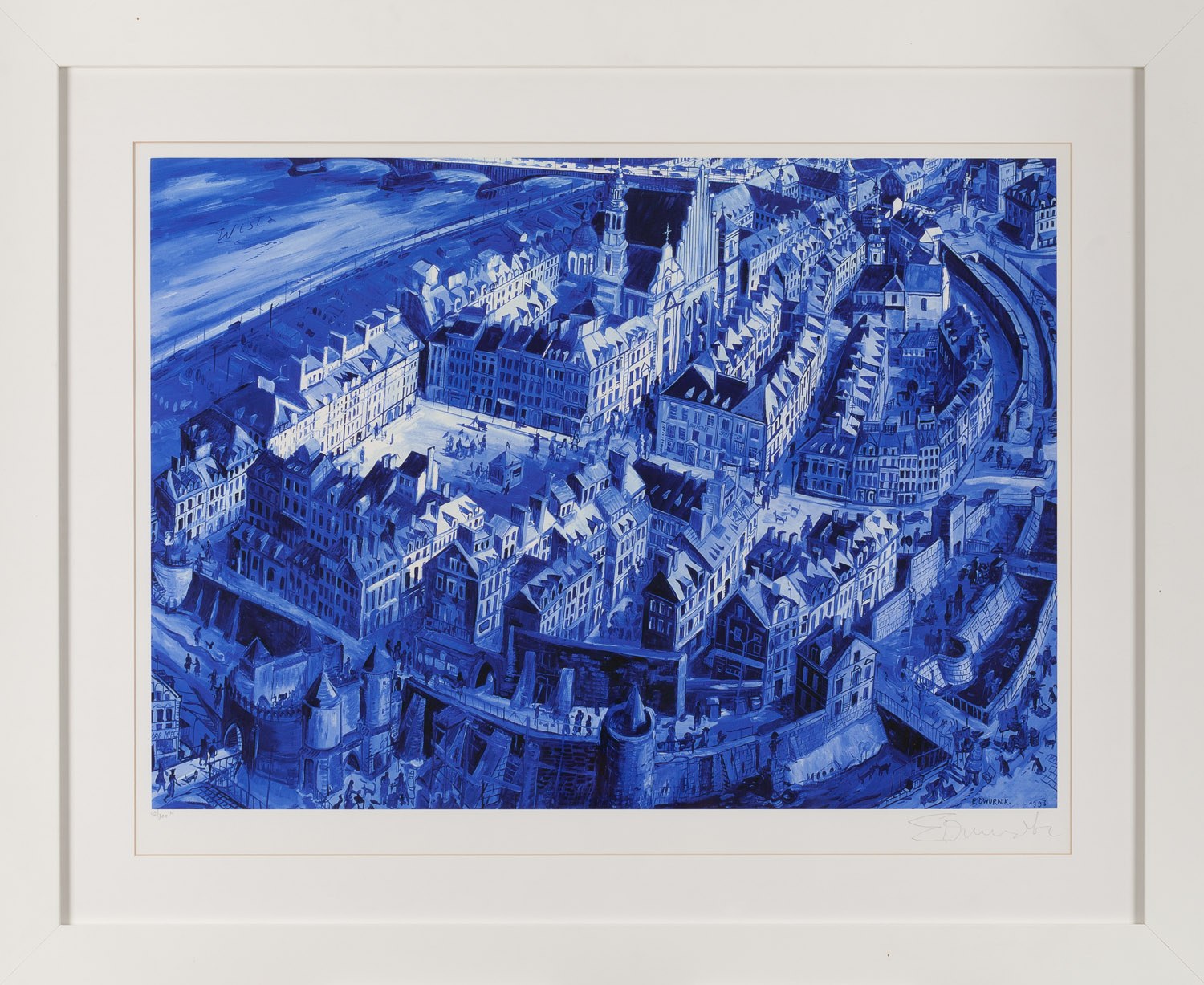 EDWARD DWURNIK 'Stare Miasto w Warszawie', inkografia, papier, 43x60cm