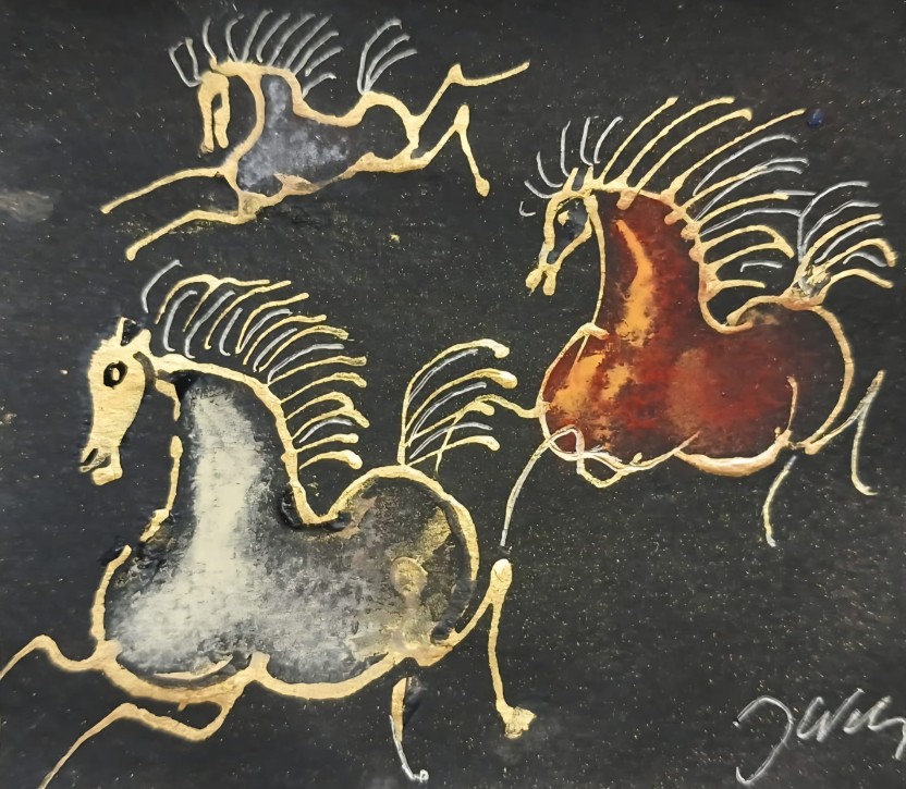 JÓZEF WILKOŃ 'Zabawa w tezy' technika własna, 10x10,5cm