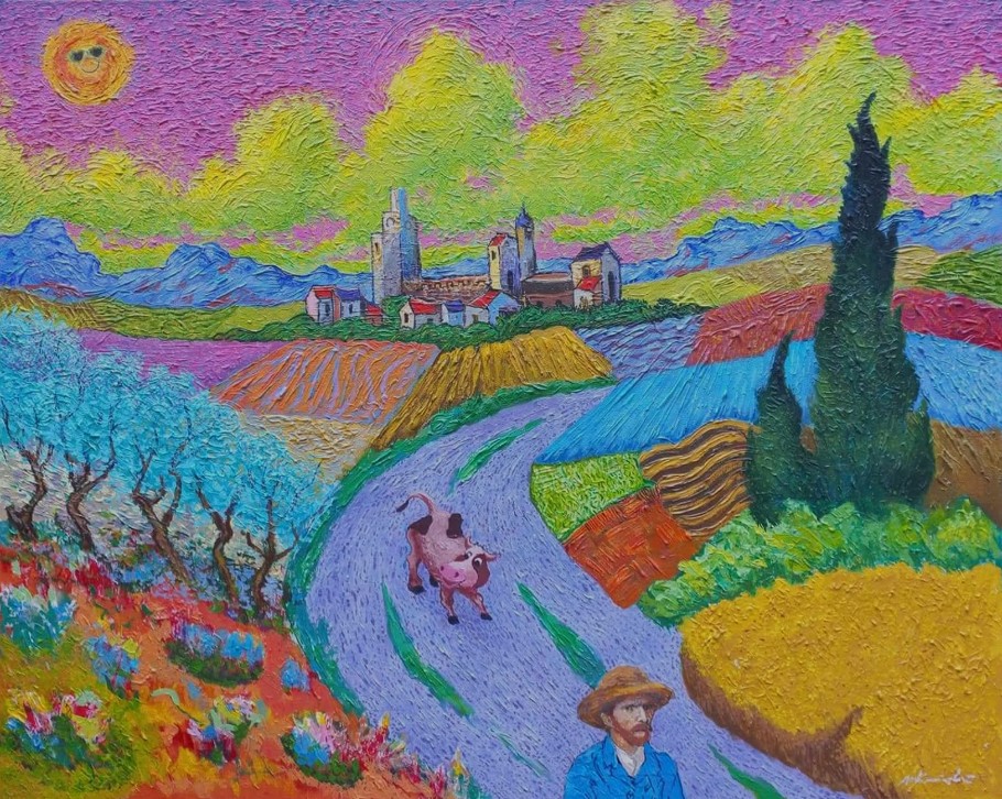 MAREK KAMIEŃSKI 'Vincent z krową Paulą', olej, akryl, płótno, 90x110cm