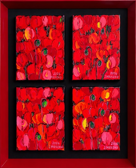 JOANNA MIESZKO 'Maki II' akryl, płótno, 4*30x24cm