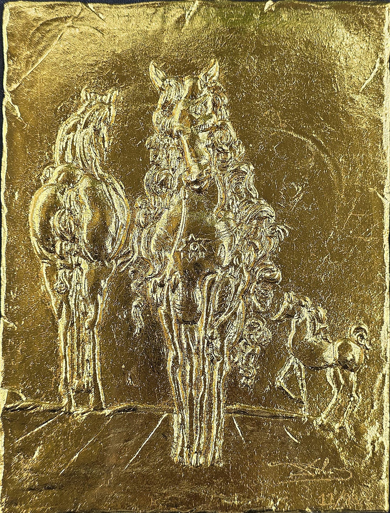 SALVADOR DALI 'Cavalli', 1966', płaskorzeźba, srebro próby 925 pokryte 24 karatowym złotem, nakład 99 egz.